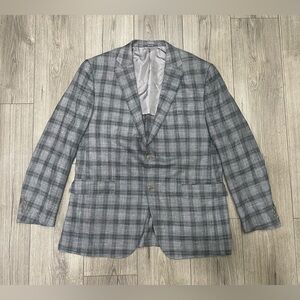Ermenegildo Zegna Plaid Mil Easy Silk, Linen, Wool Gray Sport Coat Blazer Sz 46R